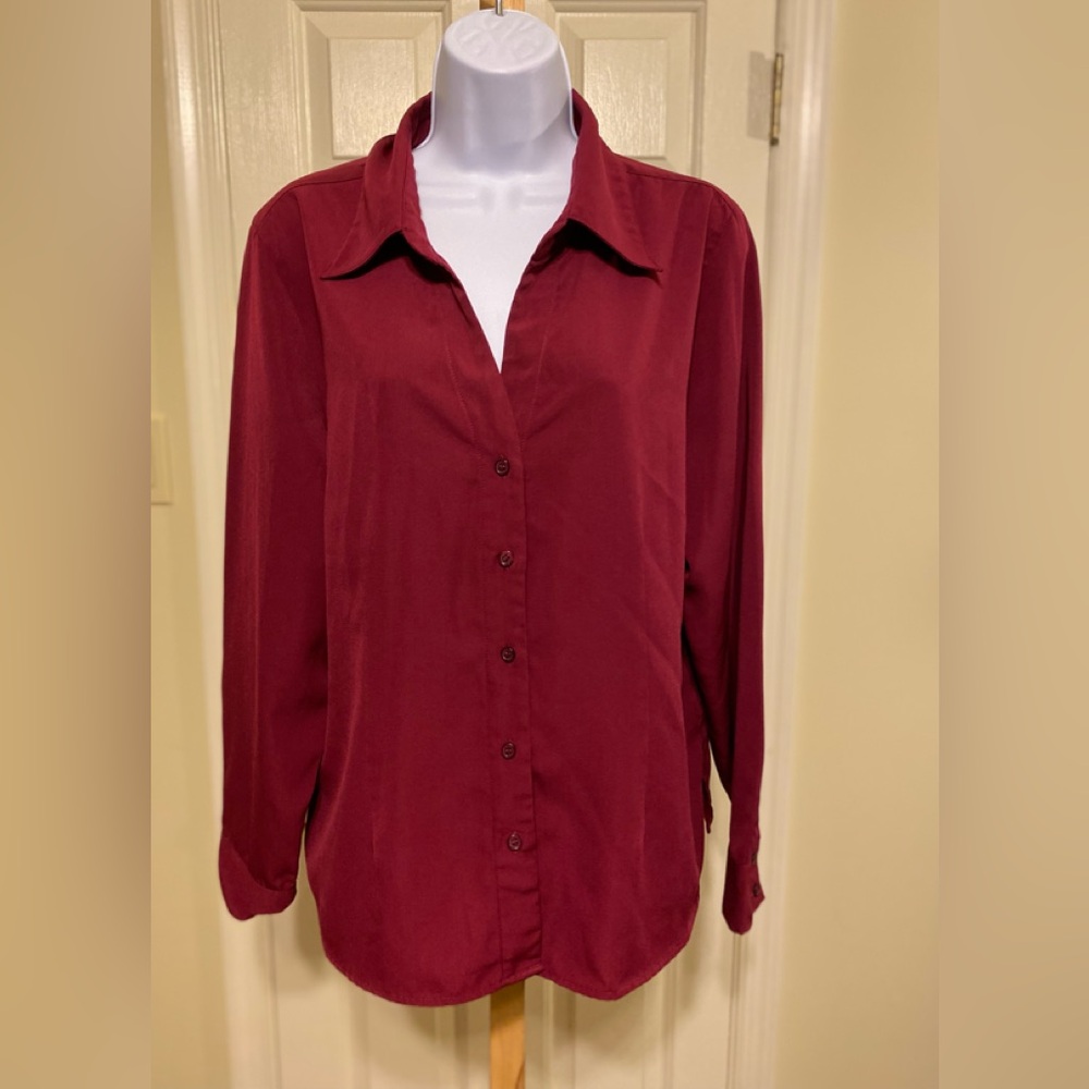 Croft & Barrow - Women's Burgundy Button- down Shirt, Size: XL